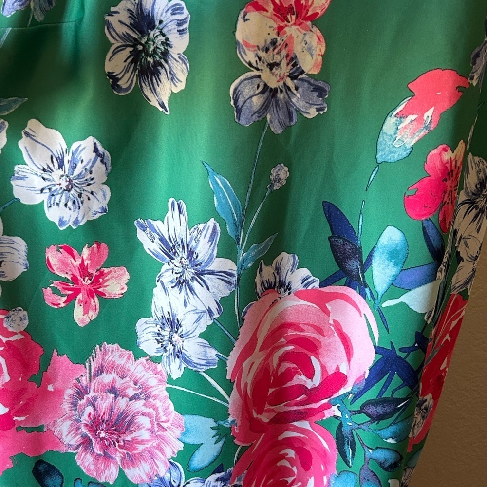 Roz & Ali Green Pink Floral Shift Dress Sleeveless Stretch Size 20 - Picture 3 of 8
